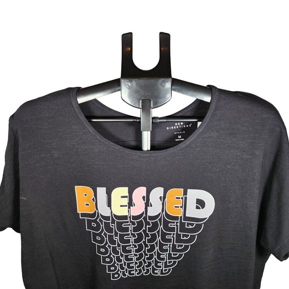 New Directions Studio M Woman's Tee Shirt BLESSED Short Sleeve Back Size M. NWT - Picture 2 of 11